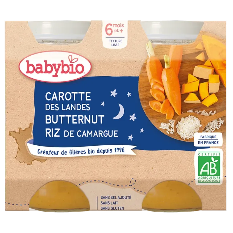 Babybio Carotte des Landes Courge Butternut & Riz de Camargue 2x200g