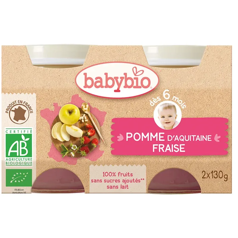 Babybio Pomme d’Aquitaine & Fraise 2X130G