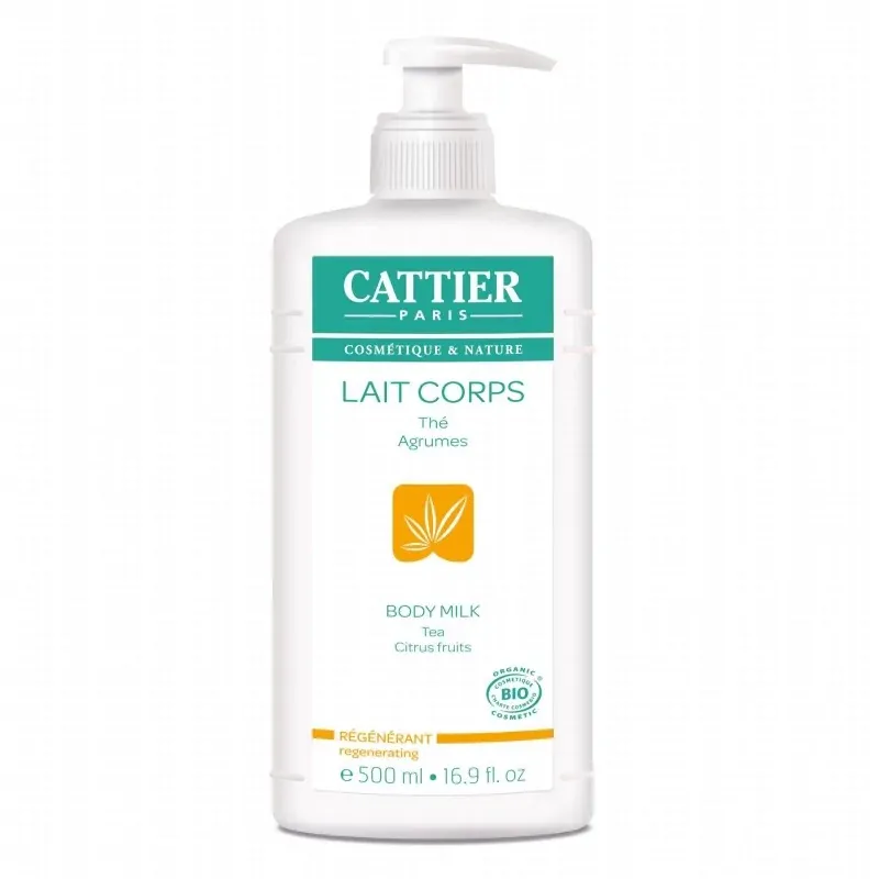 CATTIER Lait corps régénérant parfum thé agrumes bio flacon pompe 500ml