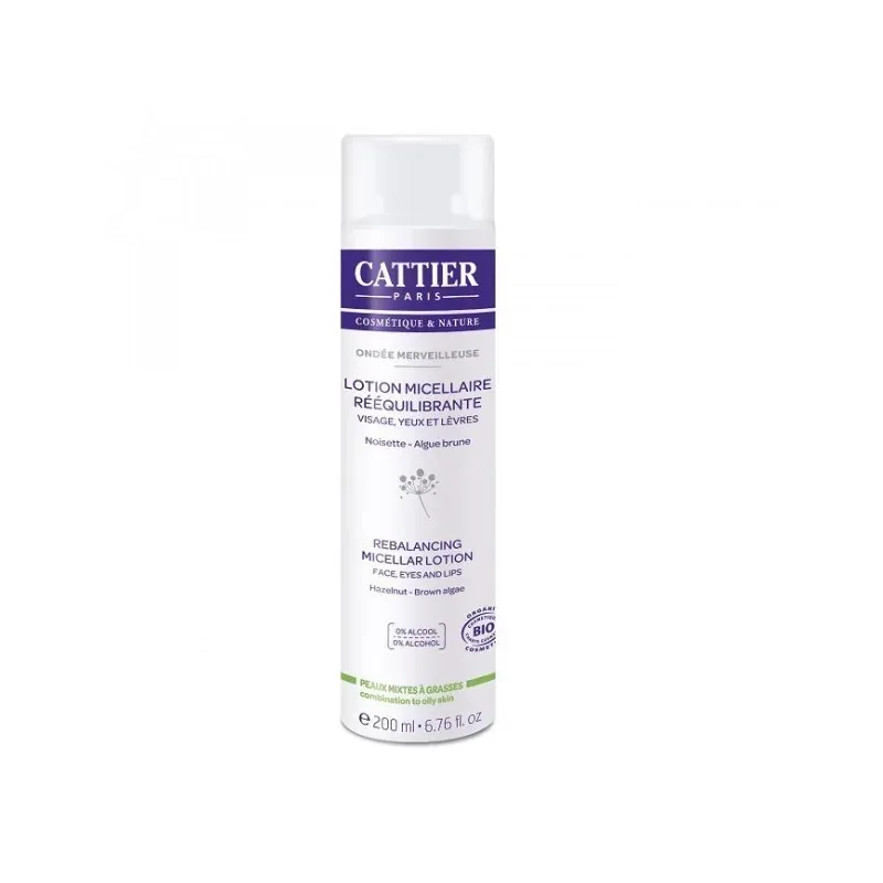 Cattier Lotion Micellaire Rééquilibrante BIO - Visage, Yeux et Lèvres Ondeée Merveilleuse - 200 ml 