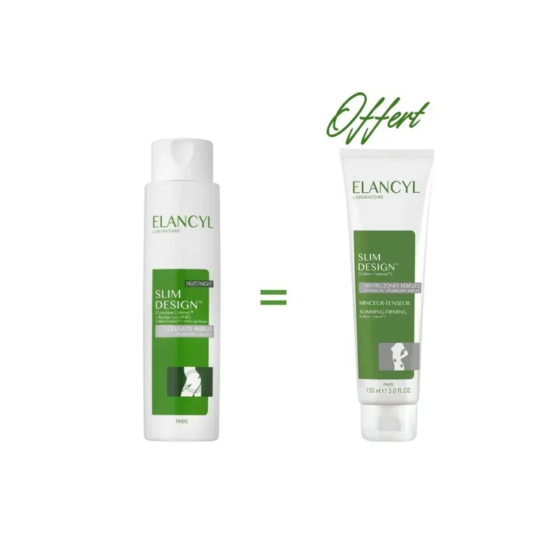ELANCYL SLIM DESIGN NUIT 200 ML ACHETE + ELANCYL SLIM DESIGN MINCEUR TENSEUR 7 JOURS 150ML OFFERT