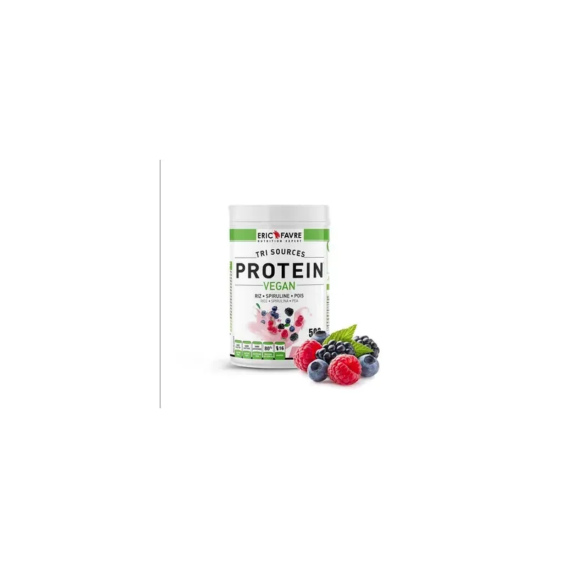 Eric Favre Protein Vegan Protéines Végétales Tri-Source Triple Berry (Fruit Rouge) Pot 500 g