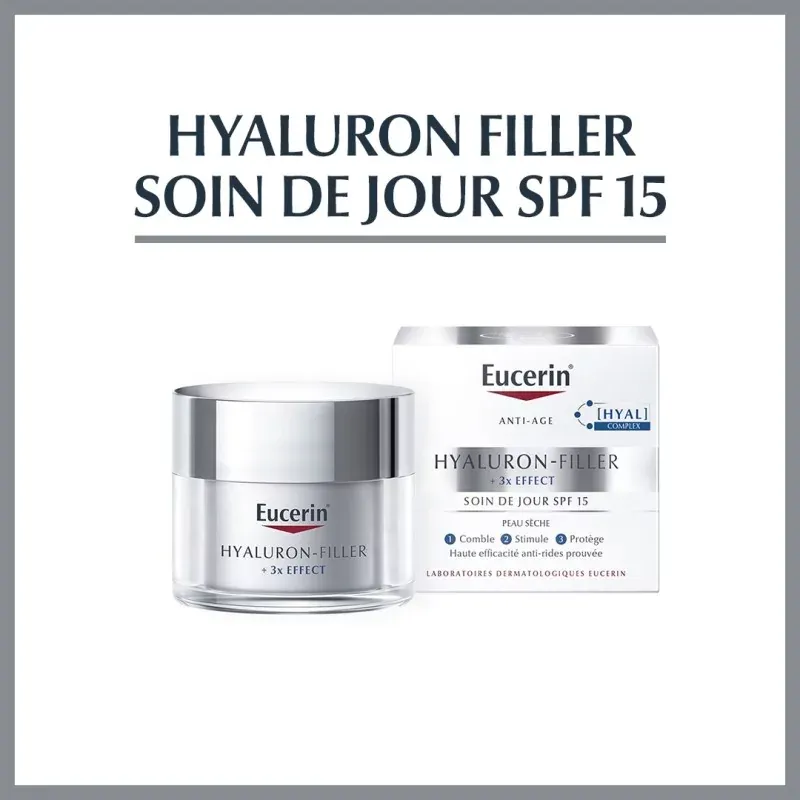 EUCERIN, Hyaluron-Filler +3x Effect. Soin de jour SPF 15, peaux sèches, 50ml