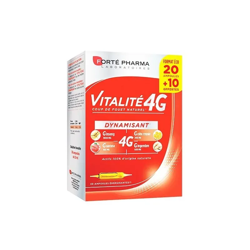 FORTE PHARMA VITALITÉ 4 G DYNAMISANT 30 AMPOULES FORMAT ÉCO (20 + 10 OFFERTES)