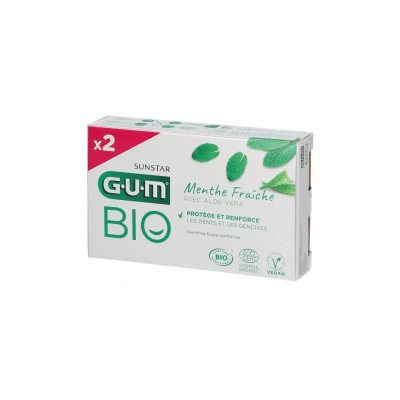 GUM Dentifrice Menthe Fraîche Aloe Vera Bio Lot de 2 x 75 ml