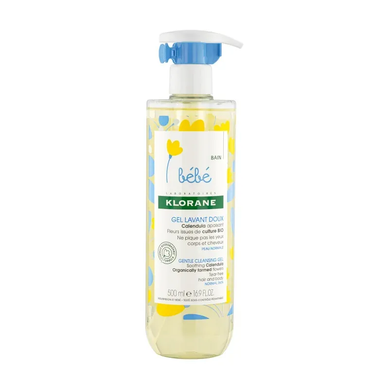 Klorane - Gel lavant doux au Calendula apaisant - Bébé - Corps et cheveux - Peau normale 500 ml