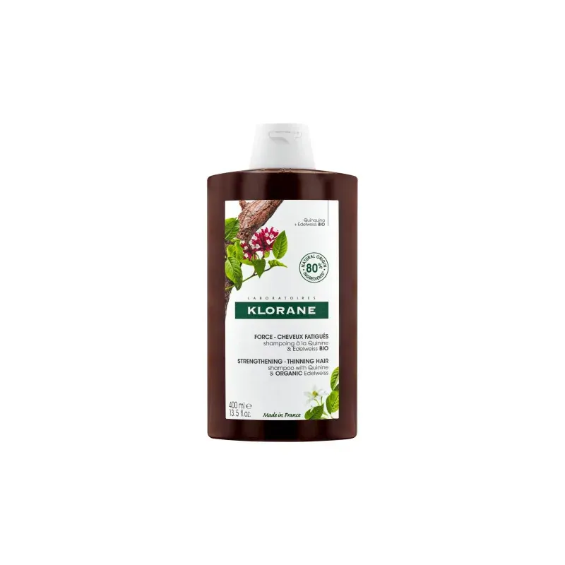 Klorane - Shampoing fortifiant à la Quinine & Edelweiss BIO - Chute de cheveux, cheveux fatigués 400 ml