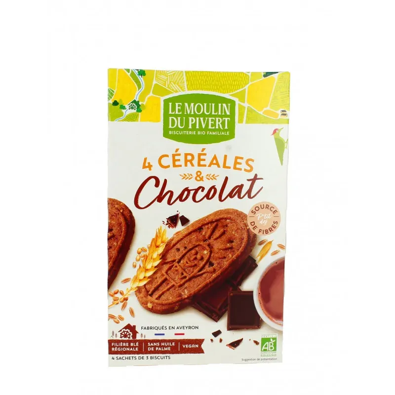 MOULIN DU PIVERT BISCUITS 4 CEREALES & CHOCOLAT 190G