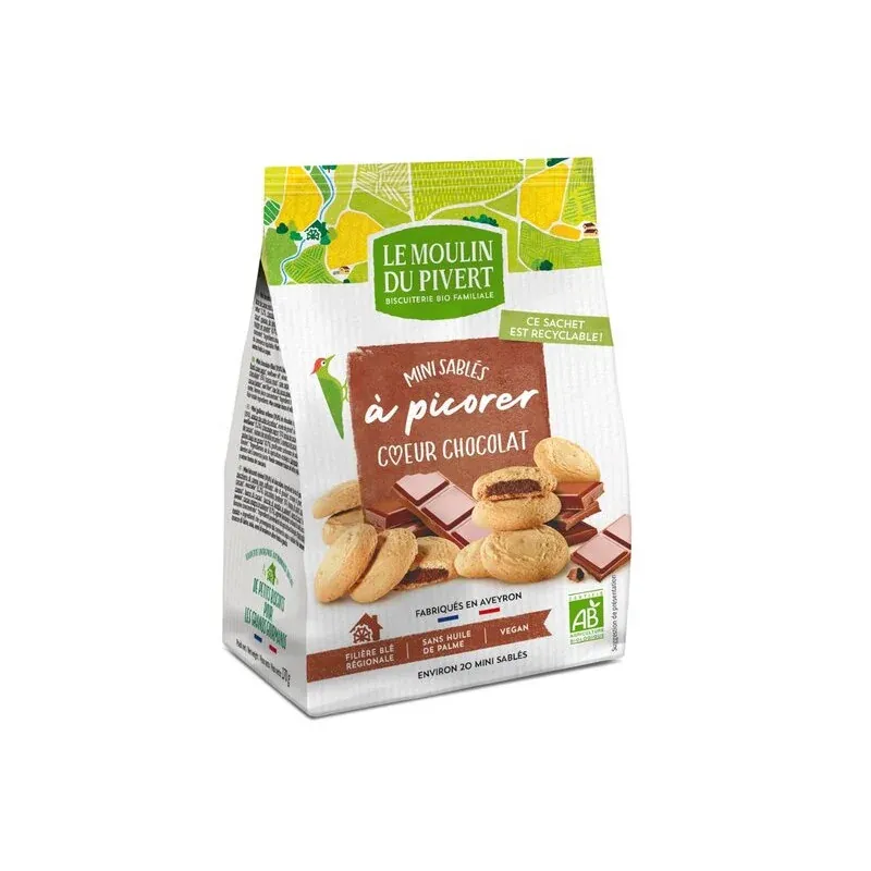 MOULIN DU PIVERT MINI SABLES A PICORER CŒUR CHOCOLAT 170G