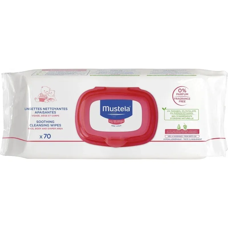 Mustela Lingettes Nettoyantes Apaisantes Sans Parfum – 70 Piéces