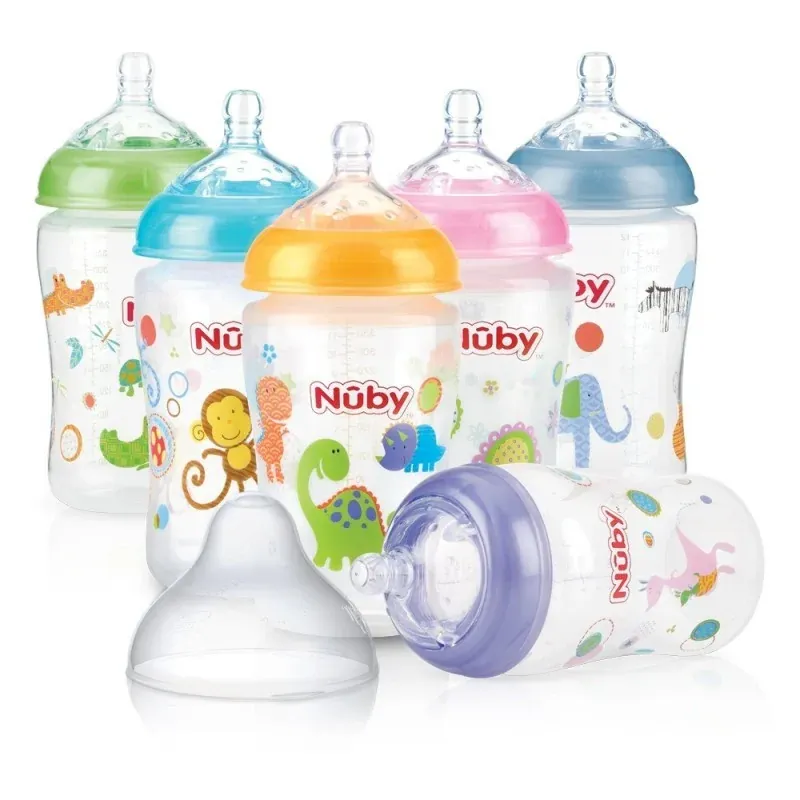 Nûby Biberon en Polycarbonate Col Large 360ml imprimé avec tétine silicone SoftFlex à debit lent +3mois Réf : ID1194