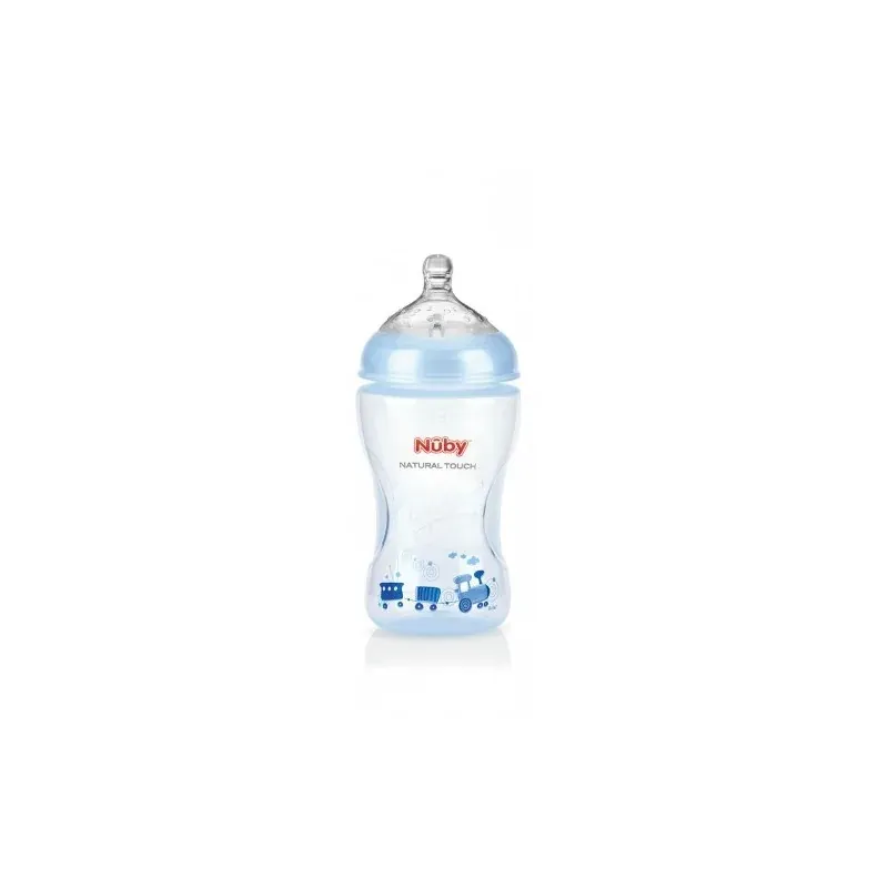 nûby Biberon imprimé teinté bleu clair 330ml tétine débit moyen +3 mois Réf : NT68009