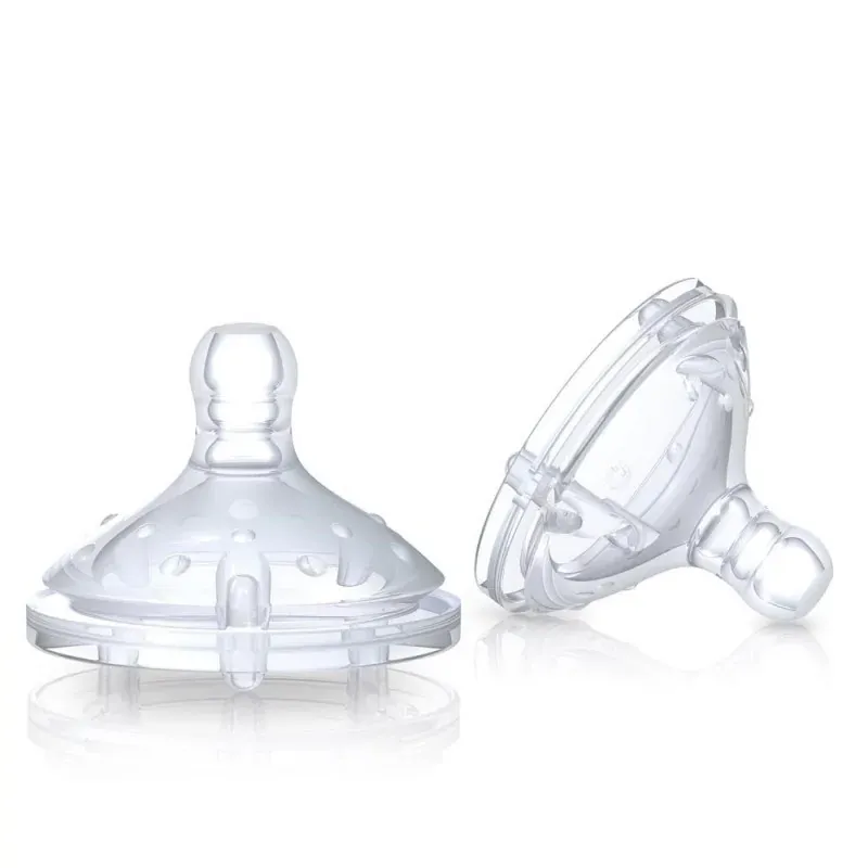 Nûby Lot de 2 tétines de remplacement Softflex en Silicone à débit Moyen +3m (Bib Col Large) Réf : ID0016