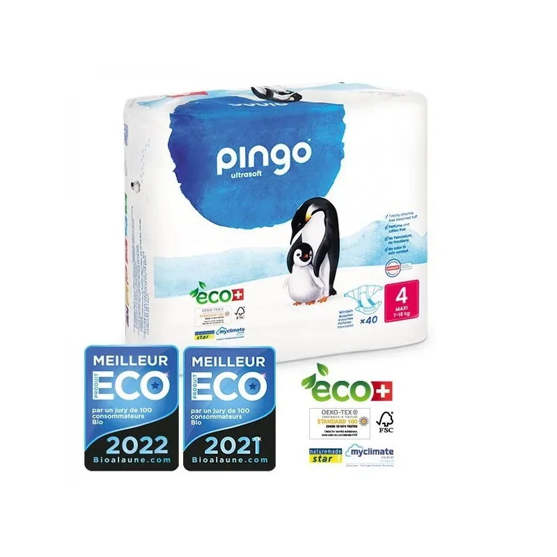 PINGO COUCHES ÉCOLOGIQUES JETABLES MAXI TAILLE 4 (7-18KG) 40 COUCHES