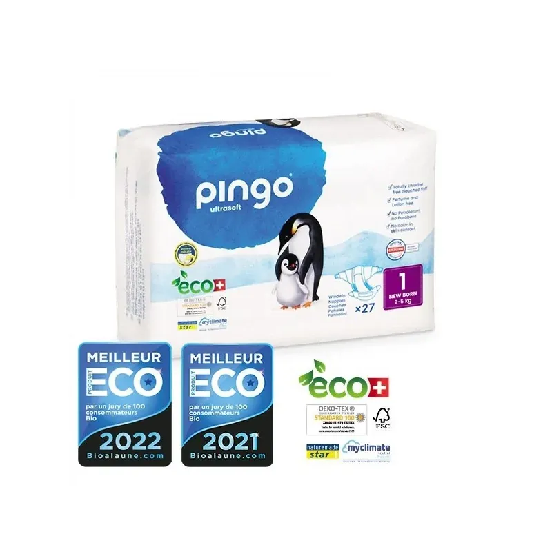 PINGO COUCHES ÉCOLOGIQUES JETABLES NOUVEAU NÉ TAILLE 1 (2-5 KG) 27 COUCHES