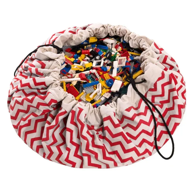 play&go Sac de rangement de jouets et tapis de jeux motif Zigzag rouge et blanc