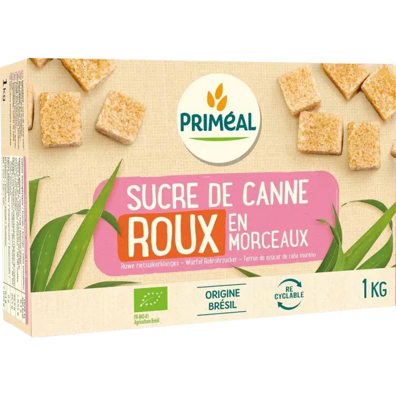 PRIMEAL SUCRE DE CANNE ROUX EN MORCEAUX 1 KG