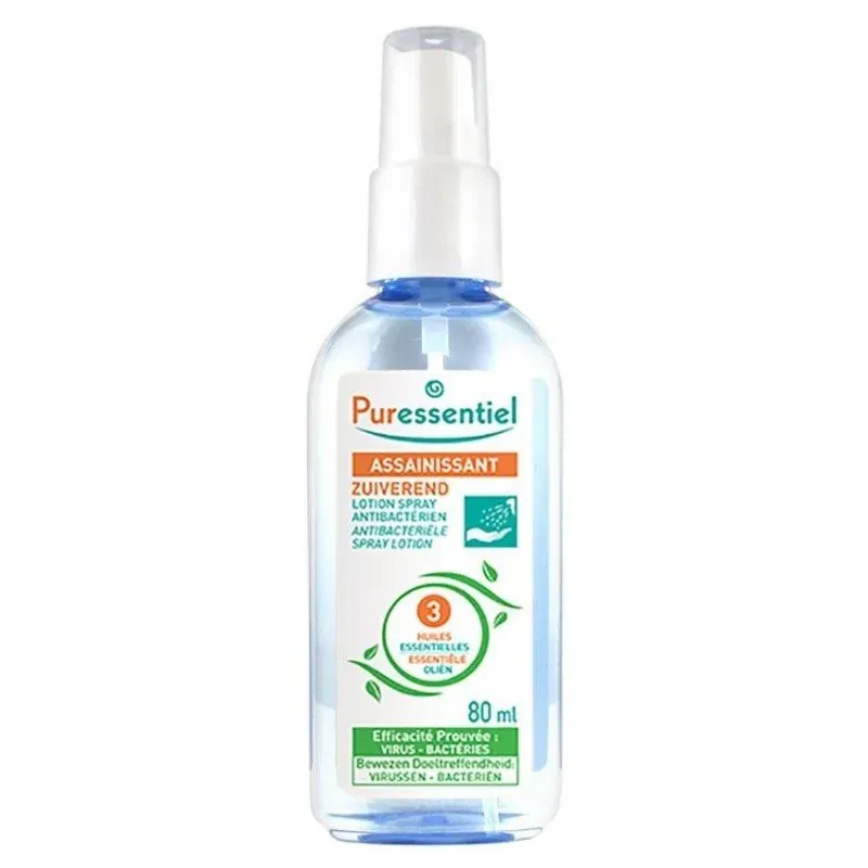 PURESSENTIEL ASSAINISSANT LOTION SPRAY ANTIBACTÉRIEN MAINS ET SURFACES 3 HE 80ML