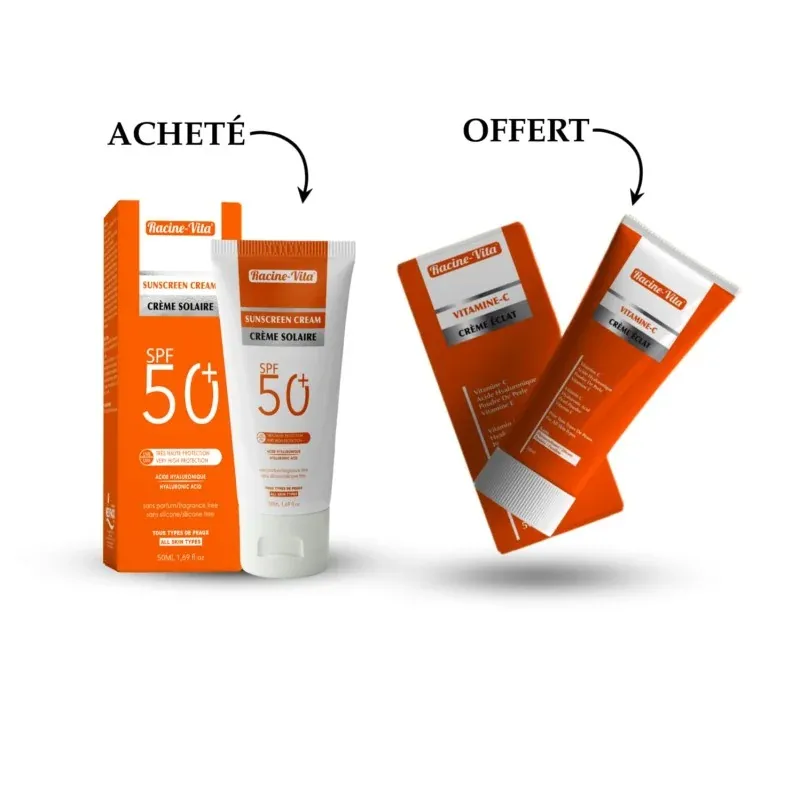 Racine Vita creme solaire spf50 (50ml) + crème eclat à la vitamine c 50 ml offert