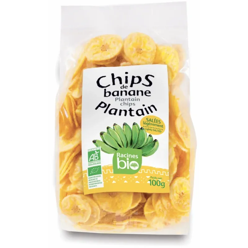 RACINES BIO CHIPS DE BANANE PLANTAIN SALEES 100G