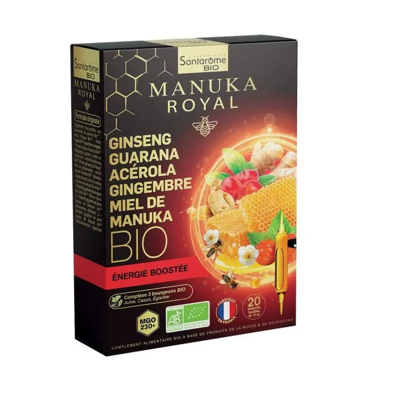 SANTAROME GINSENG GUARANA ACEROLA GINGEMBRE MIEL DE MANUKA 20 AMPOULES