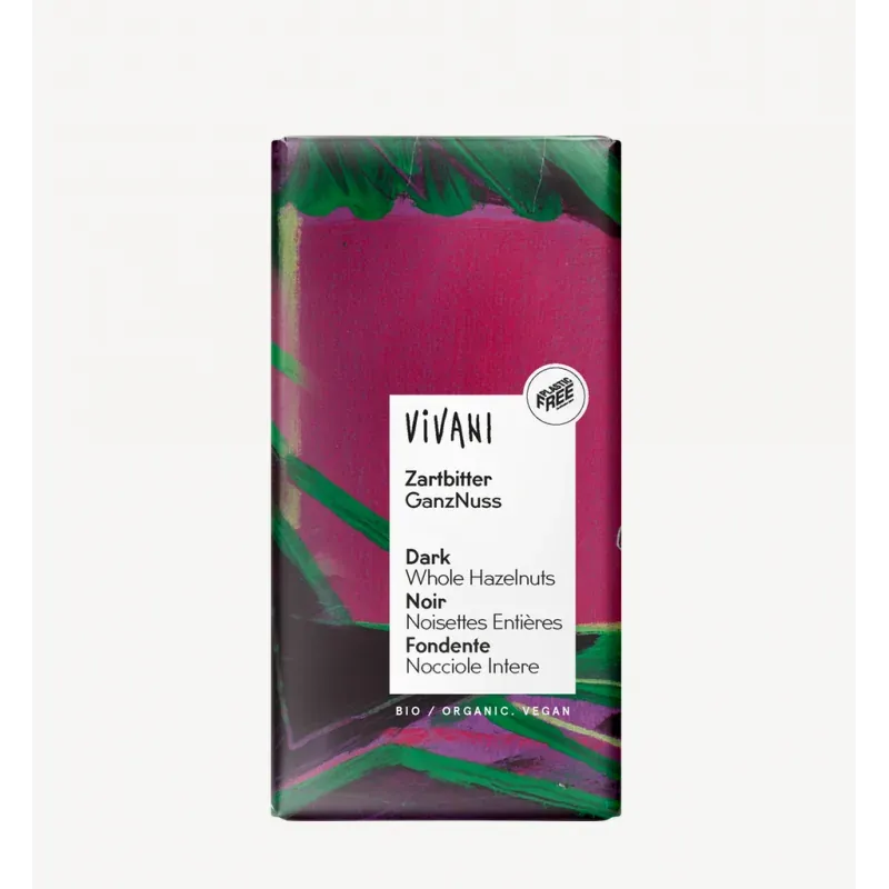 VIVANI TABLETTE DE CHOCOLAT NOIR AVEC NOISETTES ENTIERES 100G