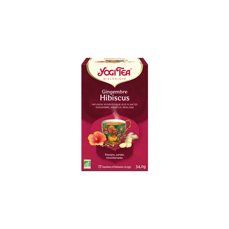 YOGI TEA Gingembre Hibiscus 17x2g (Hibiscus, réglisse, gingembre, menthe poivrée)